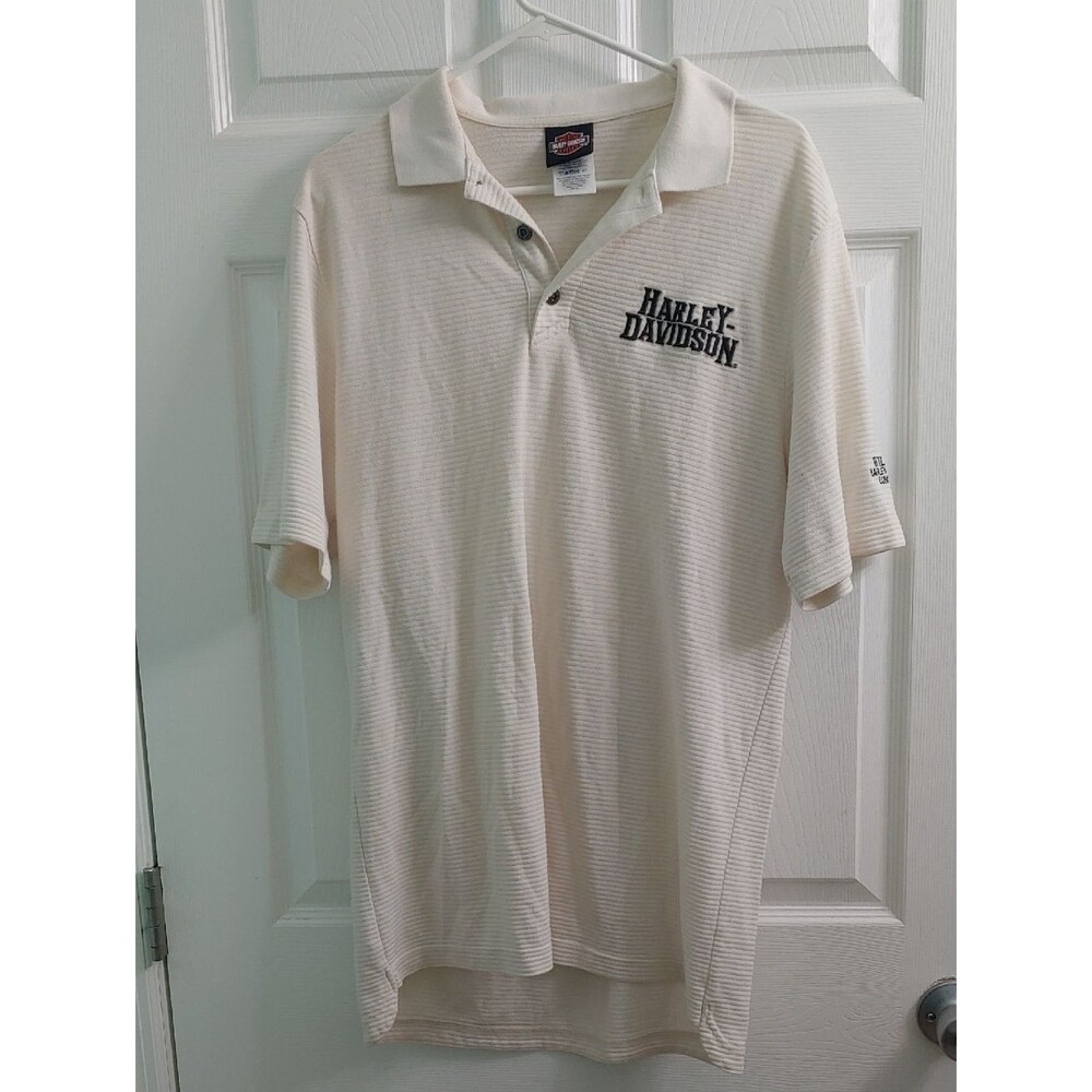 Harley Davidson Polo Men's  M London Shop Embroidered Beige Shirt